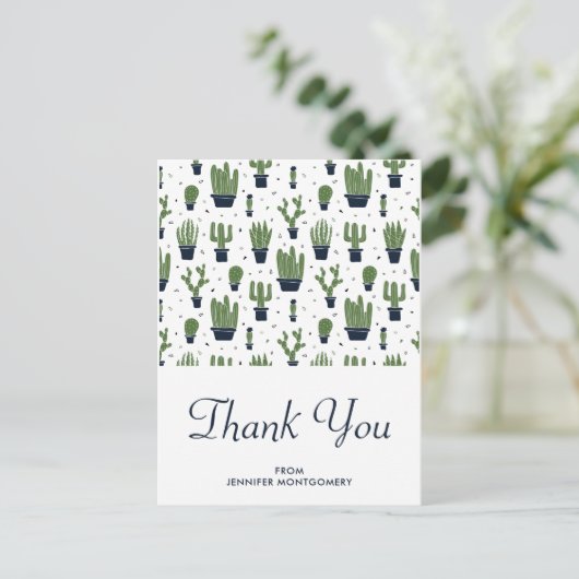 Rustic Green Desert Cactus Pattern Vielen Dank Postkarte (Stehend Vorderseite)
