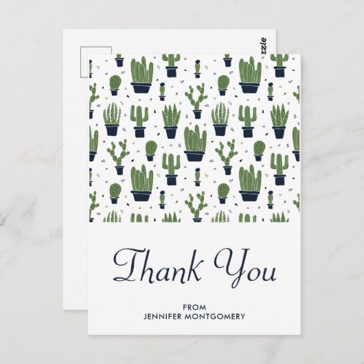 Rustic Green Desert Cactus Pattern Vielen Dank Postkarte (Vorne/Hinten)