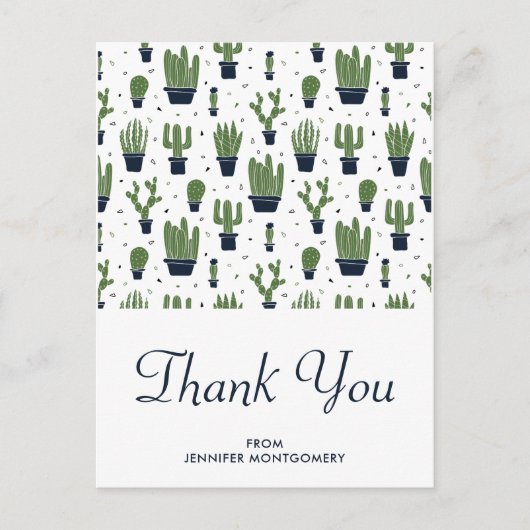 Rustic Green Desert Cactus Pattern Vielen Dank Postkarte (Vorderseite)