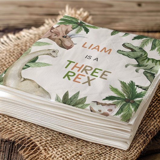 Rustic Green Dinosaurier Three Rex 3. Geburtstag Serviette