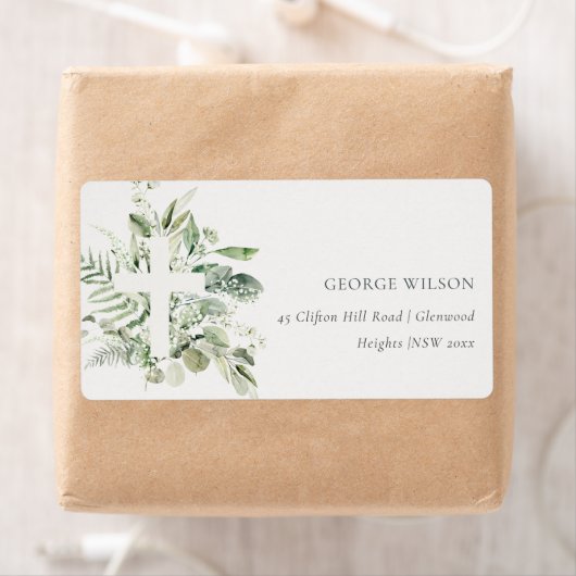 Rustic Green Eucalyptus Fern Foliage Cross Address (Insitu)