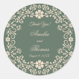 Rustic Green Floral Wedding Vielen Dank Runder Aufkleber