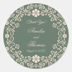 Rustic Green Floral Wedding Vielen Dank Runder Aufkleber