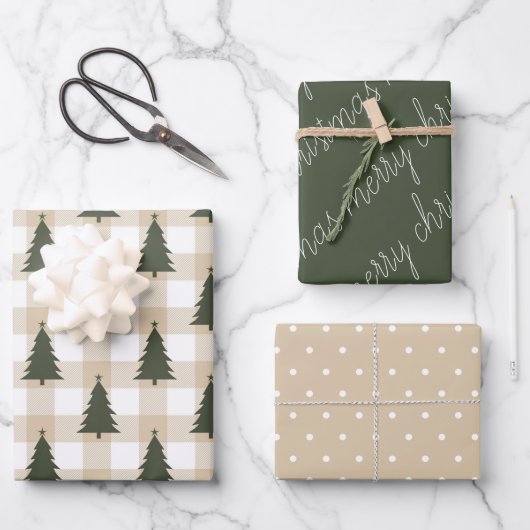 Rustic Green frohe Weihnachtsbaumferien Geschenkpapier Set (Vorderseite)
