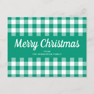 Rustic Green Gingham Checkered Frohe Weihnachten Postkarte