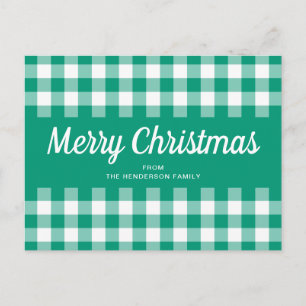 Rustic Green Gingham Checkered Frohe Weihnachten Postkarte