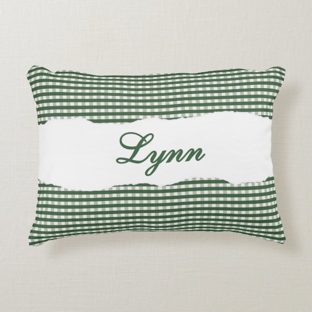 Rustic Green Gingham Personalized Name Dekokissen (Vorderseite)