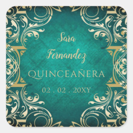 Rustic Green Gold Elegante Quinceanera Quadratischer Aufkleber