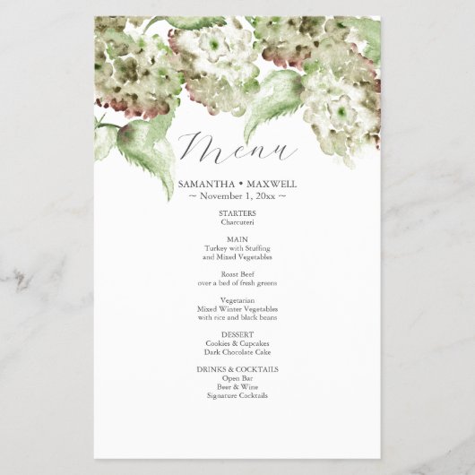 Rustic Green Hydrangea Wedding Decor Menus Flyer (Vorne)
