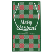 Rustic Green Kariert Frohe Weihnachten Kleine Geschenktüte (Rückseite)