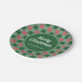 Rustic Green Kariert Frohe Weihnachten Pappteller (Schrägansicht)