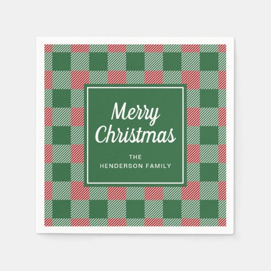Rustic Green Kariert Frohe Weihnachten Serviette (Vorderseite)