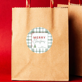 Rustic Green Kariert Frohe Weihnachtsaufkleber Runder Aufkleber