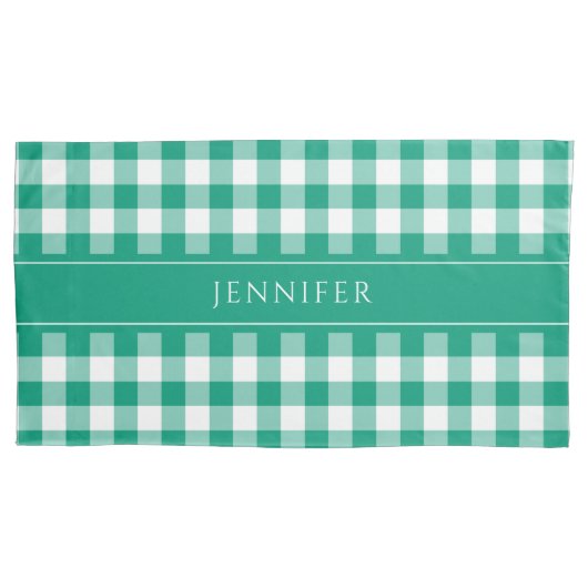 Rustic Green Kariert Gingham Kissenbezug (Vorderseite)