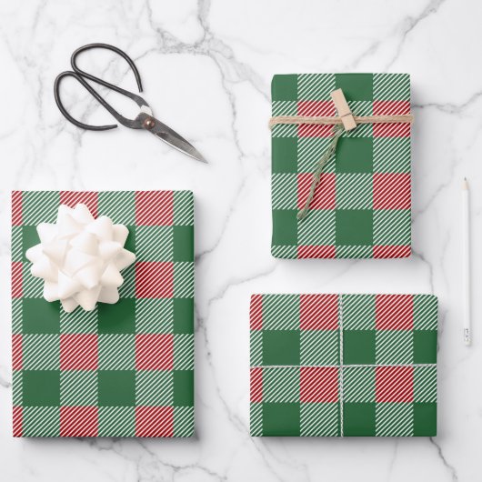 Rustic Green Kariert Patterns Weihnachten Geschenkpapier Set (Vorderseite)