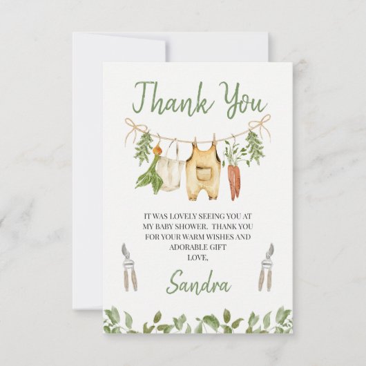 Rustic Green Locally Grown Baby Shower Dankeskarte (Vorderseite)