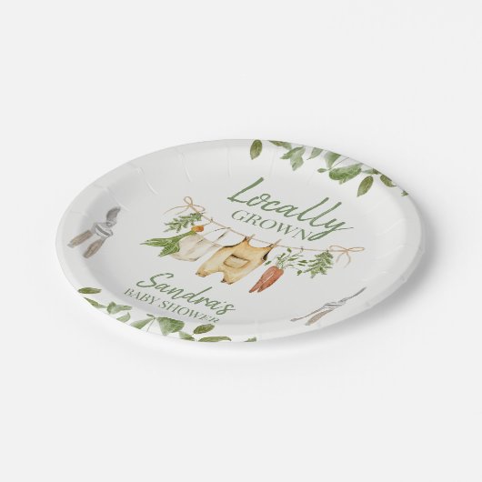 Rustic Green Locally Grown Baby Shower Pappteller (Schrägansicht)
