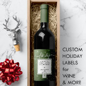 Rustic Green Monogram FROSTY ❄️ Snowy Vibe Weinetikett