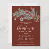 Rustic green pine red Christmas company corporate Einladung (Vorderseite)