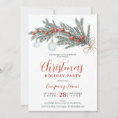 Rustic green pine red Christmas company corporate Einladung (Vorderseite)