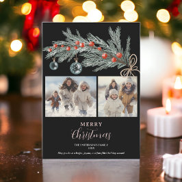 Rustic green pine red Merry Christmas 3 photos Feiertagskarte