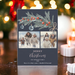 Rustic green pine red Merry Christmas 3 photos Feiertagskarte