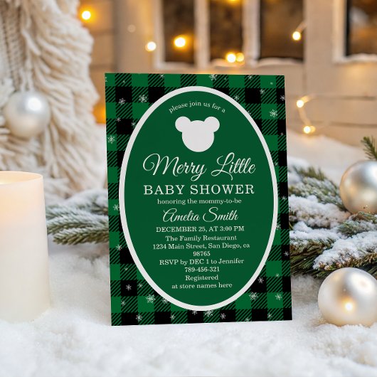 Rustic Green Plaid Christmas Baby Shower  Einladung