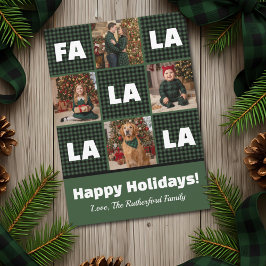 Rustic Green Plaid Fa La La Custom Photo Christmas Feiertagskarte