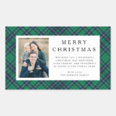 Rustic Green Plaid Photo Christmas Rechteckiger Aufkleber (Vorderseite)