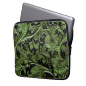 Rustic green tooled leather  laptopschutzhülle (Vorderseite Links)