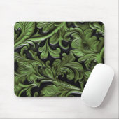 Rustic green tooled leather mousepad (Mit Mouse)