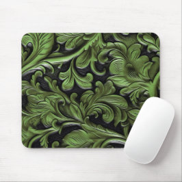 Rustic green tooled leather  mousepad