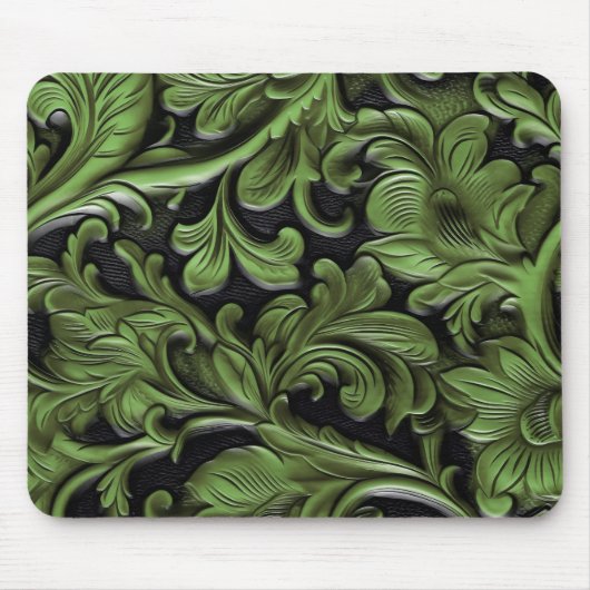 Rustic green tooled leather mousepad (Vorne)