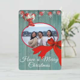Rustic Green Vintag Red Elf Foto Frohe Weihnachten
