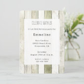 Rustic Green White Faux Wood Birthday Einladung (Stehend Vorderseite)