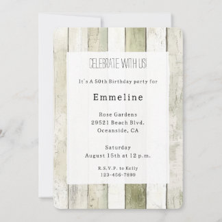 Rustic Green White Faux Wood Birthday Einladung