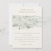 Rustic Green Winery Mountain Sketch Wedding Dankeskarte (Vorderseite)