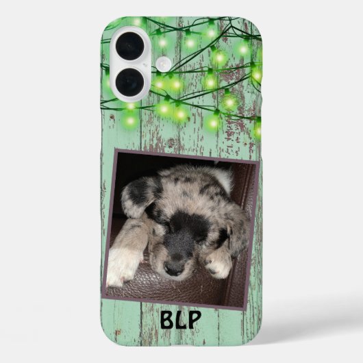 Rustic Green Wood Custom Square Foto Puppy Case-Mate iPhone Hülle (Rückseite)