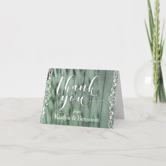 Rustic Green Wood White Scrollwork Danke 1 (Vorderseite)