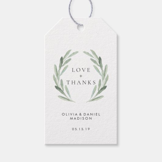 Rustic Green Wreath Elegant Wedding Vielen Dank Geschenkanhänger (Vorderseite)