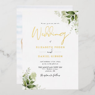 Rustic Greenerage Foliage Foto Hochzeitsschrift Folieneinladung