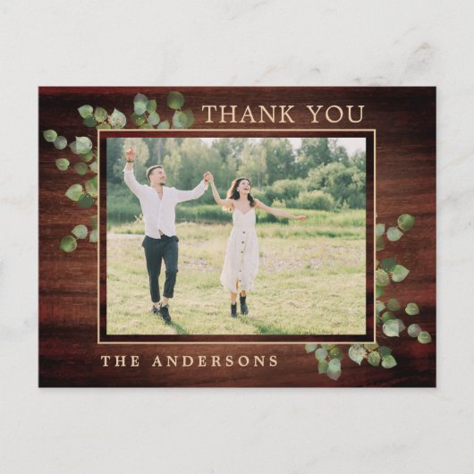 Rustic Greenerage Foliage Foto Wedding Vielen Dank Postkarte (Vorderseite)