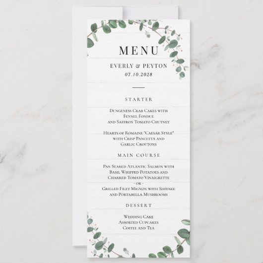 Rustic Greenerity Wedding Menu Card Einladung (Vorderseite)