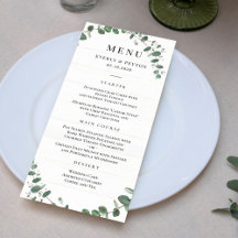 Rustic Greenerity Wedding Menu Card