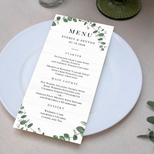 Rustic Greenerity Wedding Menu Card Einladung