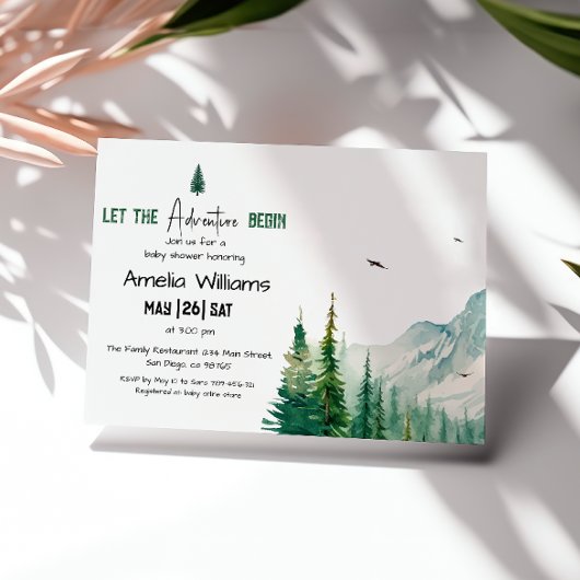 Rustic Greenery Adventure Baby Shower Einladung