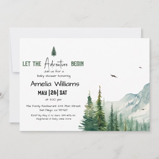 Rustic Greenery Adventure Baby Shower Einladung (Vorderseite)