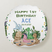 Rustic Greenery Baby Dinosaurs Wild One Birthday Rundes Kissen (Vorderseite)