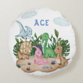 Rustic Greenery Baby Dinosaurs Wild One Birthday Rundes Kissen (Rückseite)