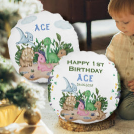 Rustic Greenery Baby Dinosaurs Wild One Birthday Rundes Kissen